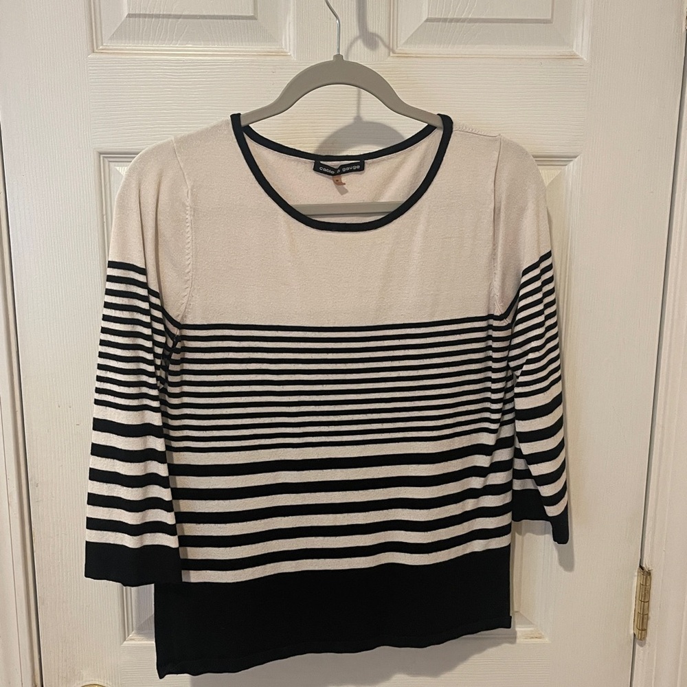 Cable & Gauge Black and Cream Striped Long Sleeve Top